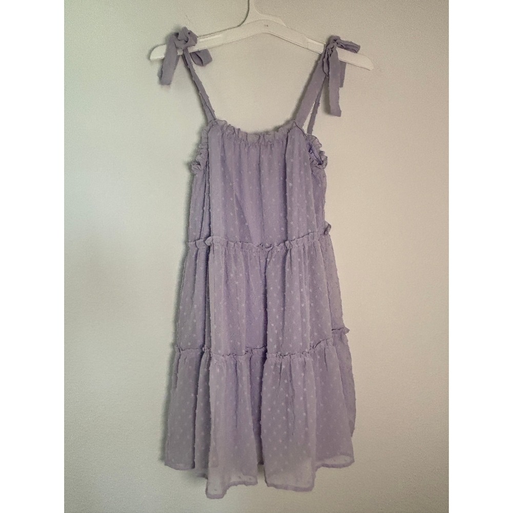 Trixxi Lavender Purple Swiss Dot Tiered Tie Strap Mini Dress Small